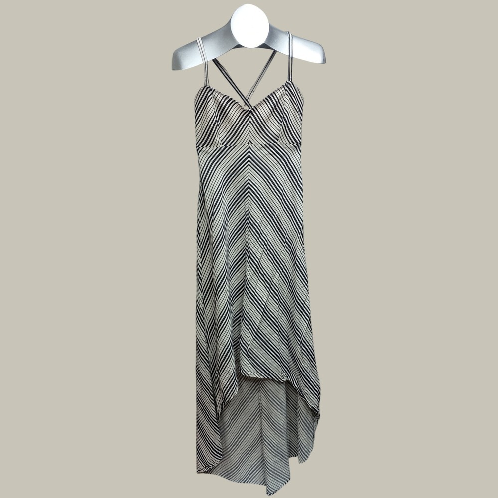 Jack By BB Dakota Dress Womens 2 Cream Navy Blue Striped High Low Maxi Summer